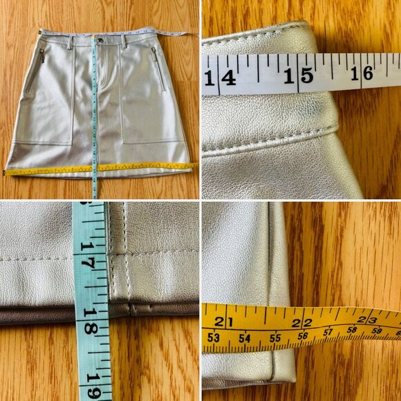 Marc New York Silver Faux Leather Mini Skirt Size 10 Y2K Astronaut Futuristic - Picture 6 of 9